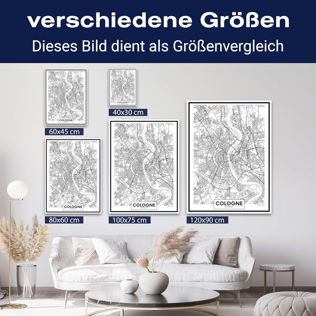 wandmotiv24 Stadt Karte als Leinwandbild, 60x45cm, Hochformat, Köln, Deutschland, Cologne, NRW, Stra