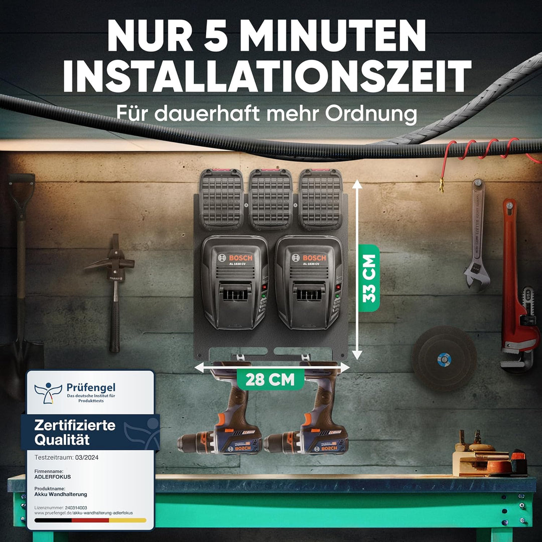 Adlerfokus Wandhalterung für Bosch Power-for-All Akkus & Ladegeräte [Made in Germany] Bosch Akkuhalt