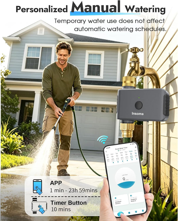 WiFi-Wasser-Timer für Gartenschlauch, Kein WLAN-Hub,Messing-Einlass/Auslass 1 Zone-Brass Inlet Outle