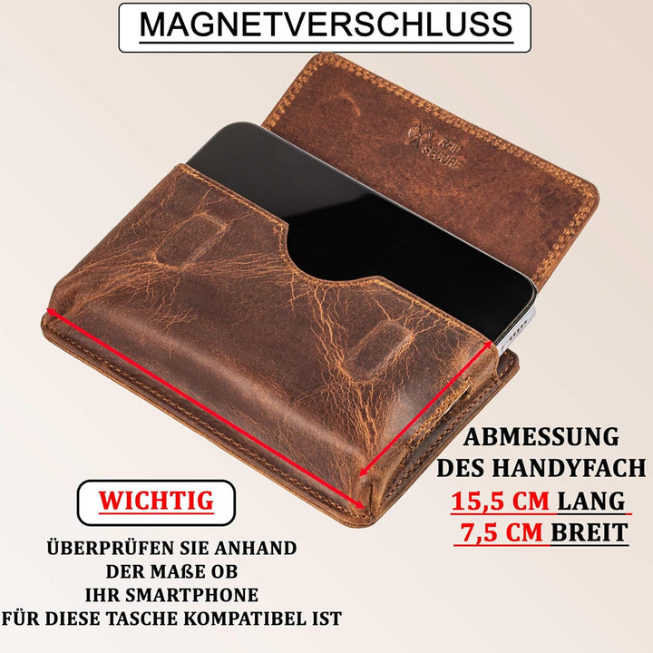 MATADOR Echt Leder Gürteltasche mit Magnetverschluss und YKK Reissverschlussfach mit RFID Schutz für