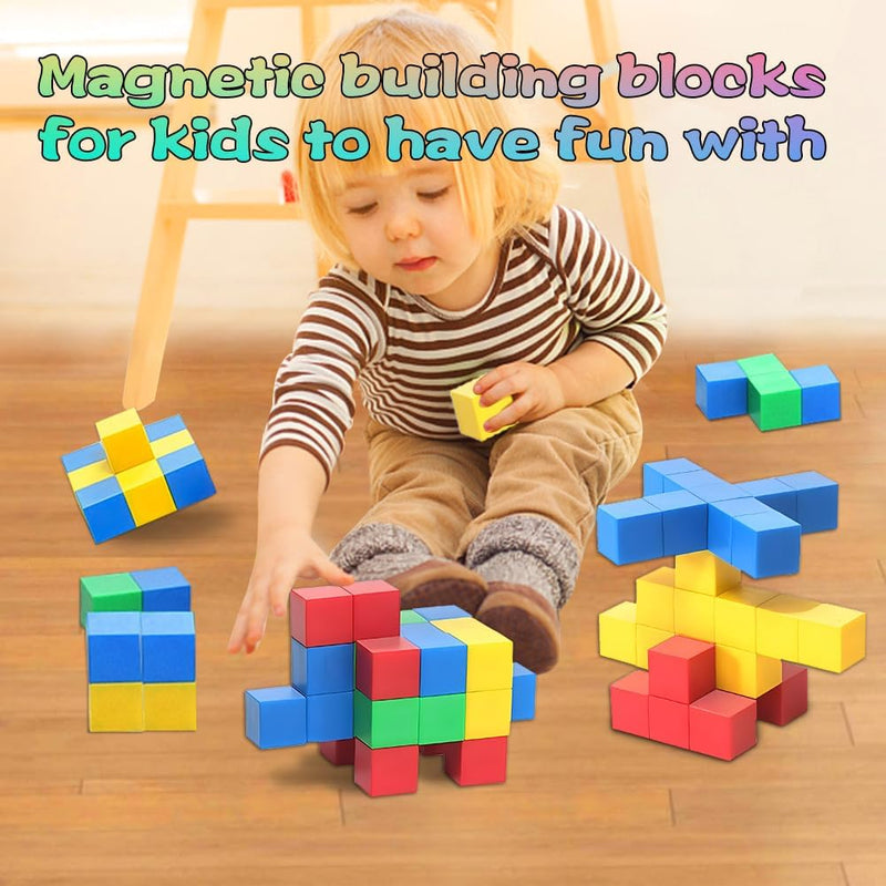 Editbar Magnetische Bausteine für Kinder, 32 Stück Magnete Spielzeug Magnetbausteine Magnetspiel, Pä