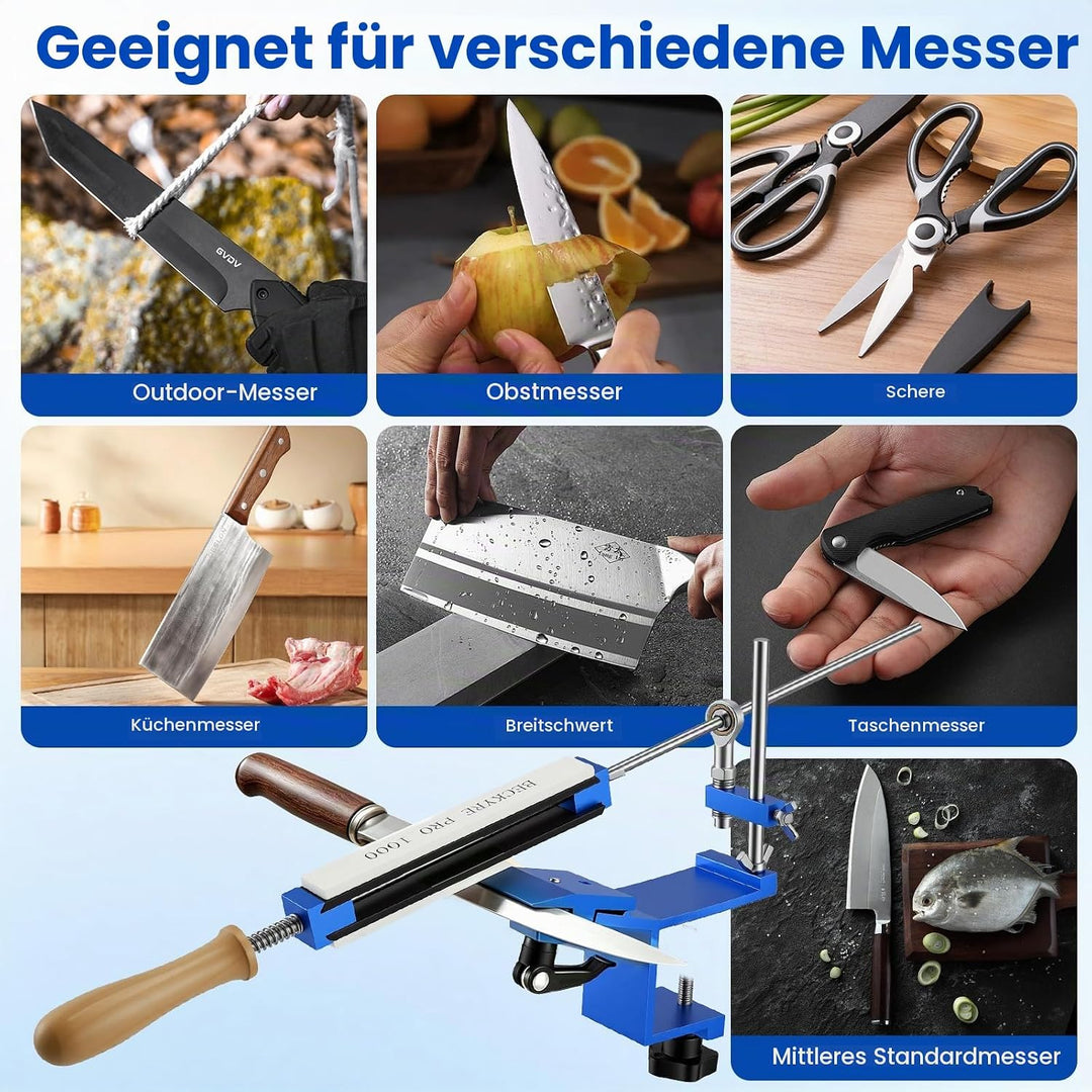 Messerschärfer mit 8 Schleifsteine, Messerschärfsystem Festwinkel mit Schnellspann-Design, Professio