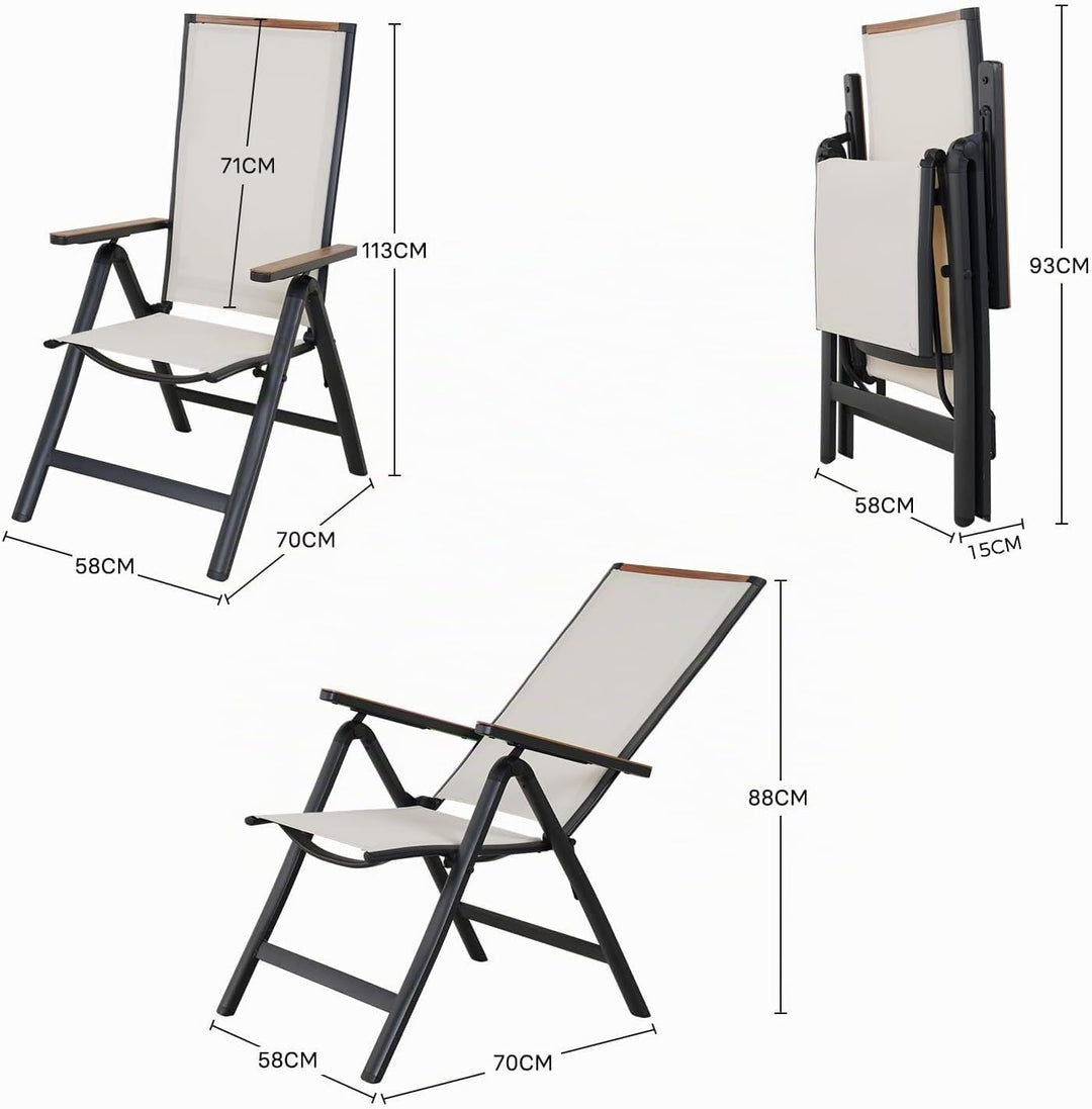 Grand patio Gartenstuhl Klappbar 2 er, Aluminium Gartenstühle Hochlehner mit 6-Fach Verstellbare, Me