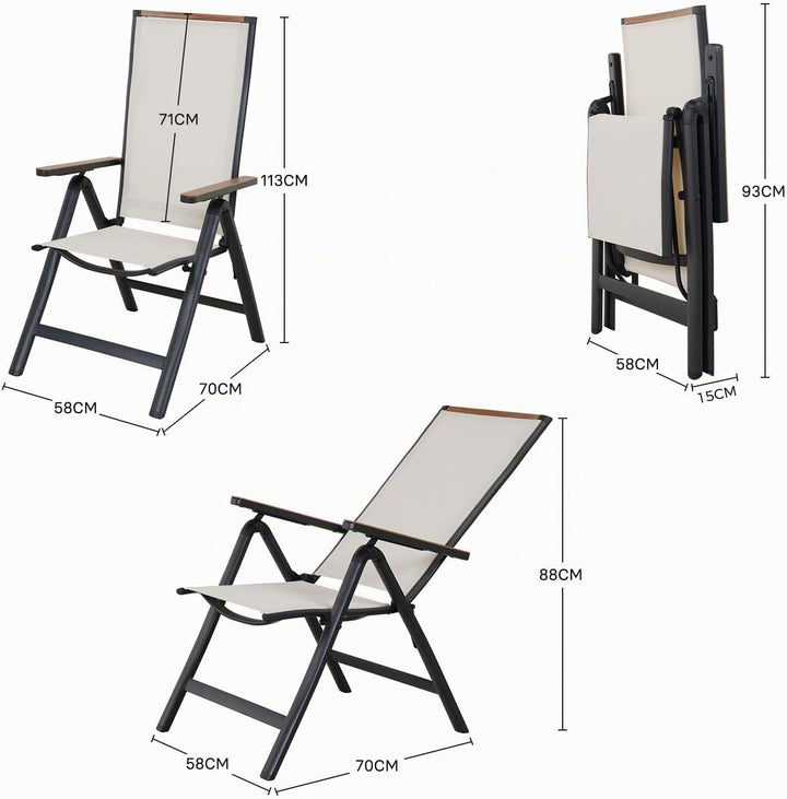 Grand patio Gartenstuhl Klappbar 2 er, Aluminium Gartenstühle Hochlehner mit 6-Fach Verstellbare, Me
