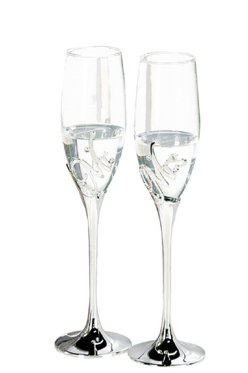 Casablanca - Champagnerglas - MR+MRS- Metall - Farbe: Silber - 2 er Set - Höhe : 27cm