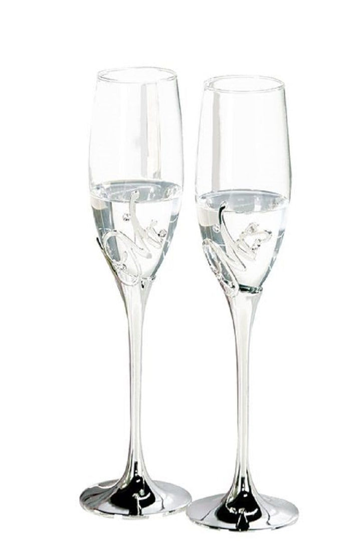 Casablanca - Champagnerglas - MR+MRS- Metall - Farbe: Silber - 2 er Set - Höhe : 27cm