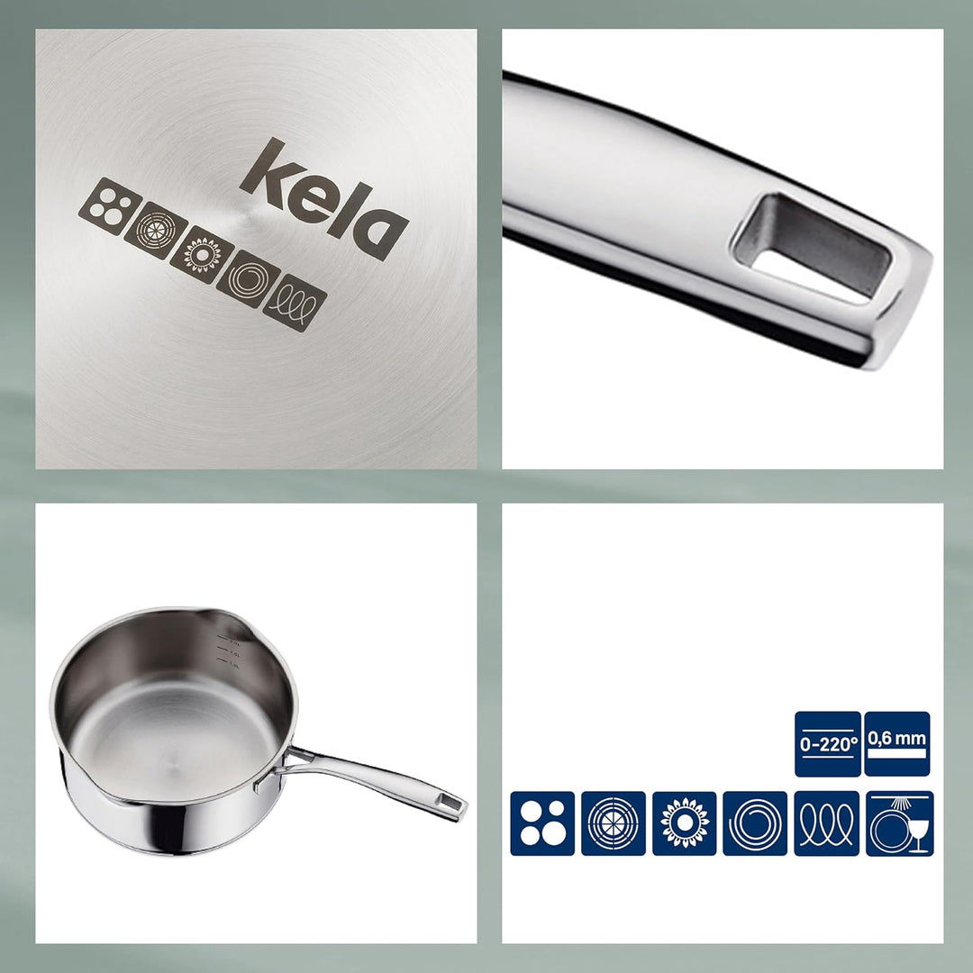 kela Stielkasserolle Flavoria, Durchmesser 16 cm, 1,3 L, Edelstahl 18/10, Allherdboden, mit Innenska