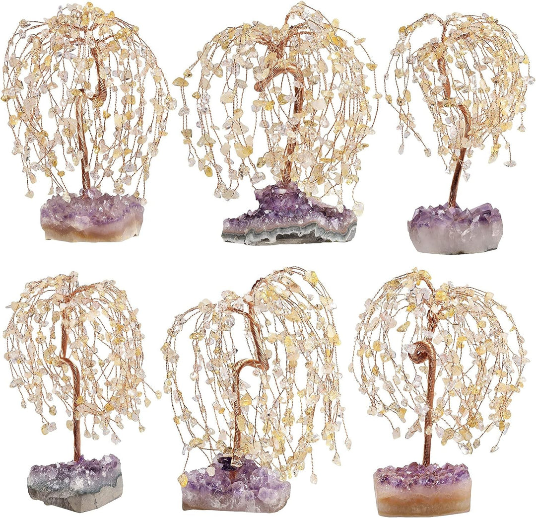 mookaitedecor Natürlicher Citrin-Kristall-Baum mit Amethyst-Cluster-Kristall-Basis, Feng Shui Bonsai