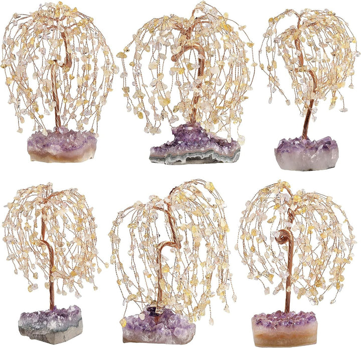 mookaitedecor Natürlicher Citrin-Kristall-Baum mit Amethyst-Cluster-Kristall-Basis, Feng Shui Bonsai