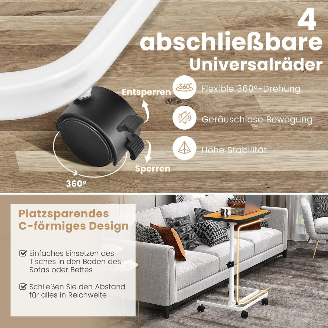 FANTASK höhenverstellbarer Pflegetisch, 60,5 x 40 x 73-93 cm des Pflegetisches, Krankentisch mit in