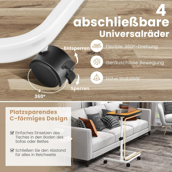 FANTASK höhenverstellbarer Pflegetisch, 60,5 x 40 x 73-93 cm des Pflegetisches, Krankentisch mit in