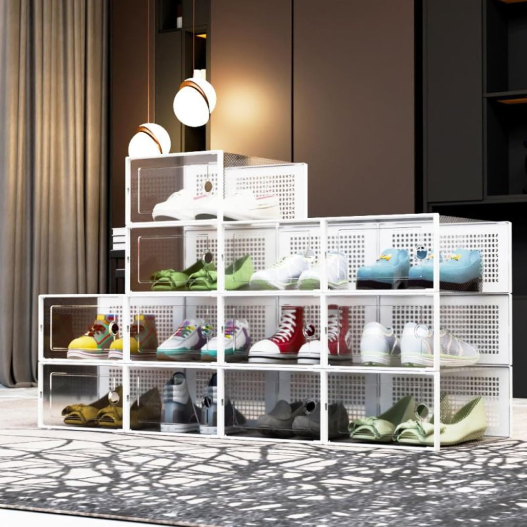 Schuhboxen, 6 Stück Stapelbar Transparent Schuhkarton mit Deckel, platzsparend, stapelbar, Schuhschr