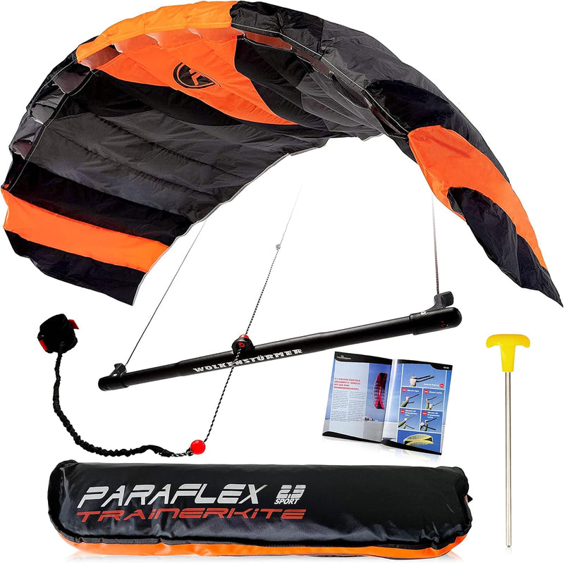 Wolkenstürmer® Paraflex Trainer 3-Leiner Lenkmatte 2.3 schwarz/orange - „Ready to Fly“ Kite Drachen