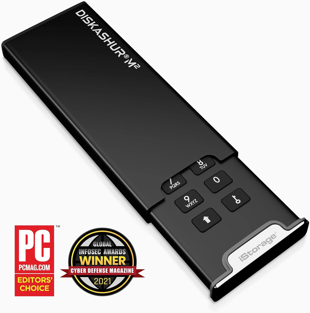 iStorage diskAshur M2 500GB – PIN authenticated, hardware encrypted USB 3.2 portable SSD. Ultra-fast