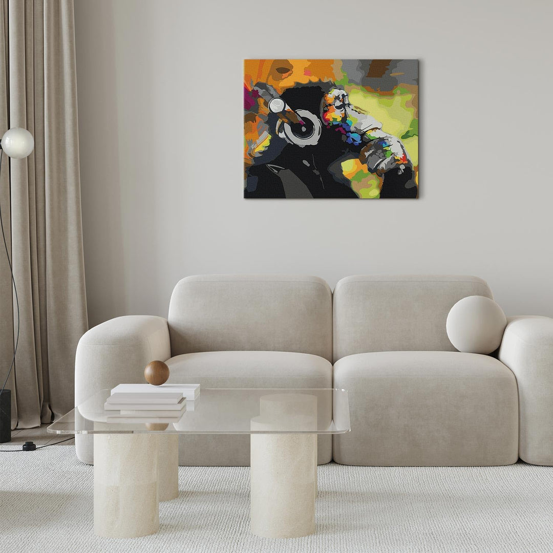 murando - Malen nach Zahlen Banksy Affe Musik 50x40 cm Malset mit Holzrahmen auf Leinwand für Erwach