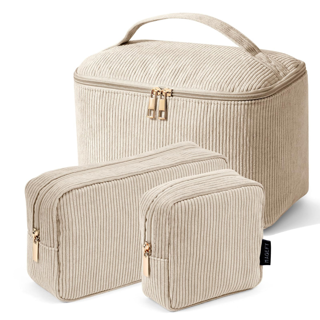 MAGEFY Kosmetiktasche Kleine Make up Tasche für Handtasche, Cord Schminktasche Damen mit Fächern Rei