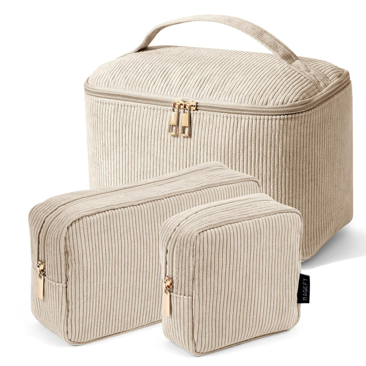 MAGEFY Kosmetiktasche Kleine Make up Tasche für Handtasche, Cord Schminktasche Damen mit Fächern Rei