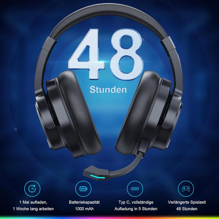 PG3 Gaming Headset Wireless für PS4, PS5, PC, Mac, Switch, 48H 2.4GHz Gaming Headset mit Noise Cance