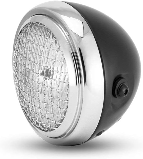 6" Scheinwerfer für Projekt Motorrad - Cafe Racer Retro Scrambler - Schwarz Netz Grill mit Chrom Ble