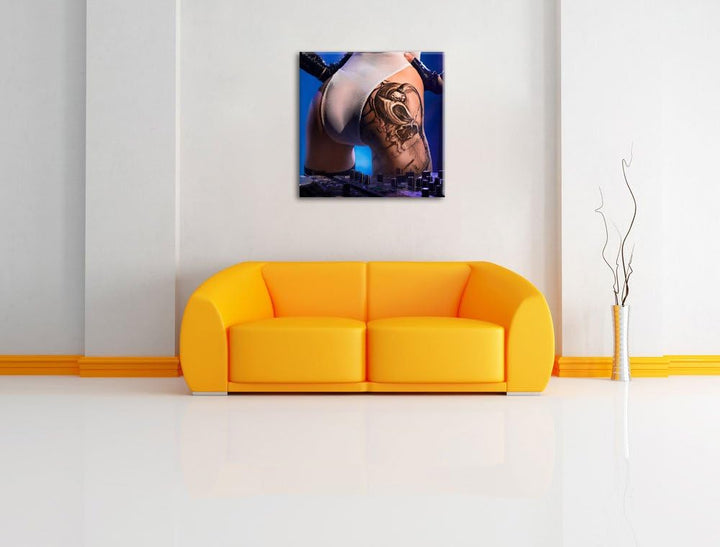 Sexy Frau am Plattenpult, Format: 70x70 auf Leinwand, XXL riesige Bilder fertig gerahmt mit Keilrahm