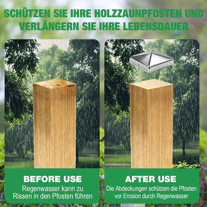 Pfostenkappe 9x9 cm 12 Stück mit 24 Schrauben, Verzinkte Metall Pfostenkappen in Pyramidenform, Zaun