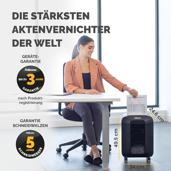 Fellowes Aktenvernichter 12 Blatt (P4), Papierschredder mit Cross-Cut für Homeoffice und Büro, LX85,