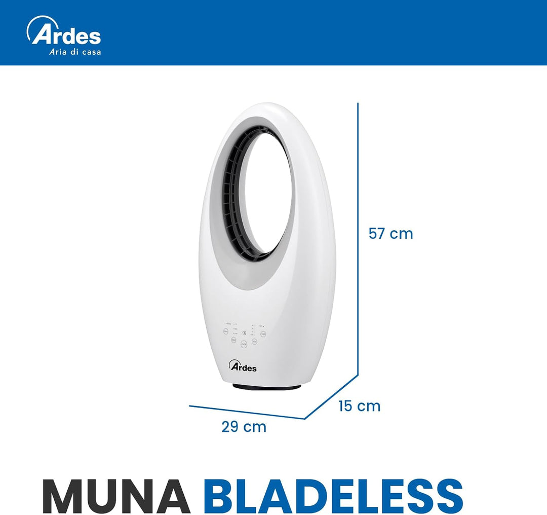 ARDES - Flügelloser Ventilator, leistungsstarker und leiser Ventilator mit Fernbedienung, LED-Nachtl