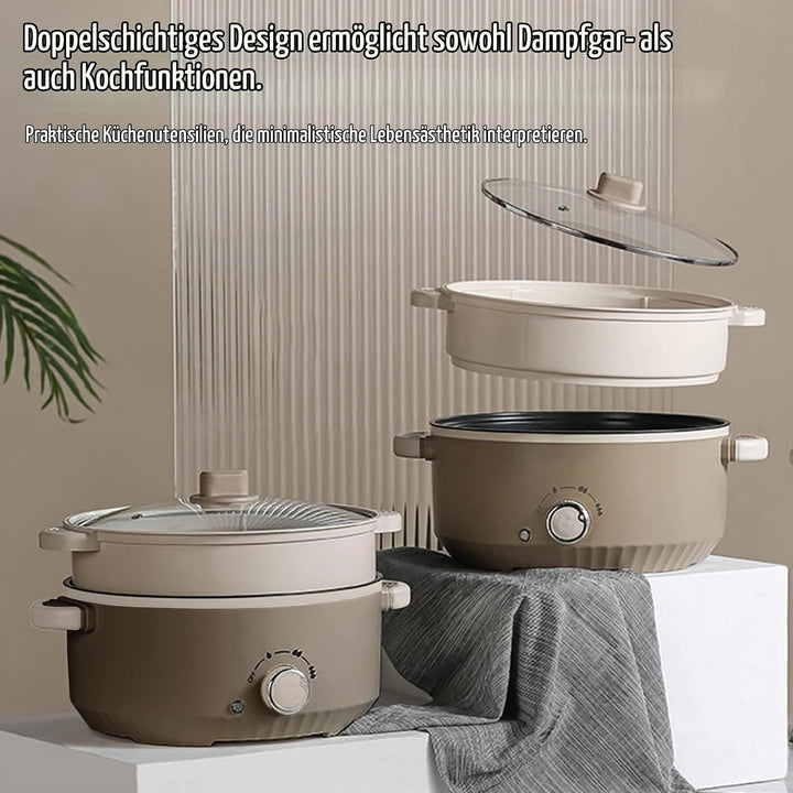 Hot Pot Elektrisch mit Dampfgarer, 4.6 L Tragbar Elektrischer Kochtopf 1000W, Multifunktionaler Hotp
