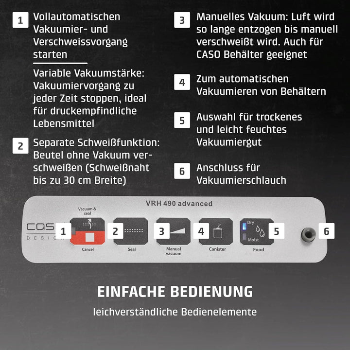 CASO VRH 490 advanced Vakuumierer - Folienschweissgerät, bis zu 100 Vakuumiervorgänge non-stop, prak