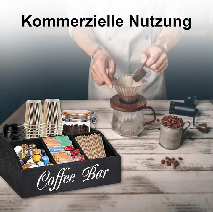 Kaffee Organizer aus Holz Tee Aufbewahrung Kaffeezubehör Kaffeestation Coffee Bar Büro Station Zubeh