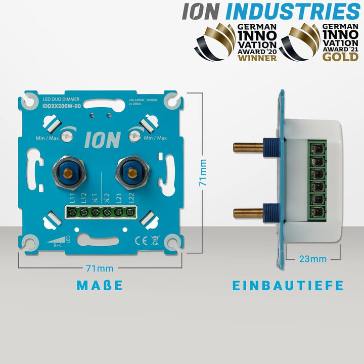 ION INDUSTRIES 2X200W Duo LED Dimmer - Mit Anthrazit Frontplatte - Professioneller Duo Dimmerschalte