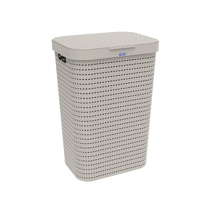Rotho Country Wäschesammler Kunststoff mit Deckel 55l | Wäschekorb schmall in Rattan-Optik | Deckel