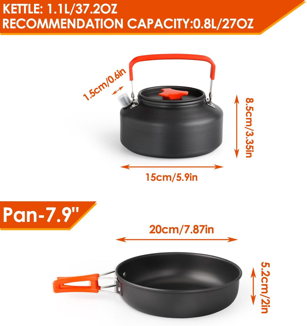 Gutsdoor Camping Geschirr Set 16 Teilig, Outdoor Kochgeschirr Set für 2-4 Personen, mit 2 Topfe, Koc
