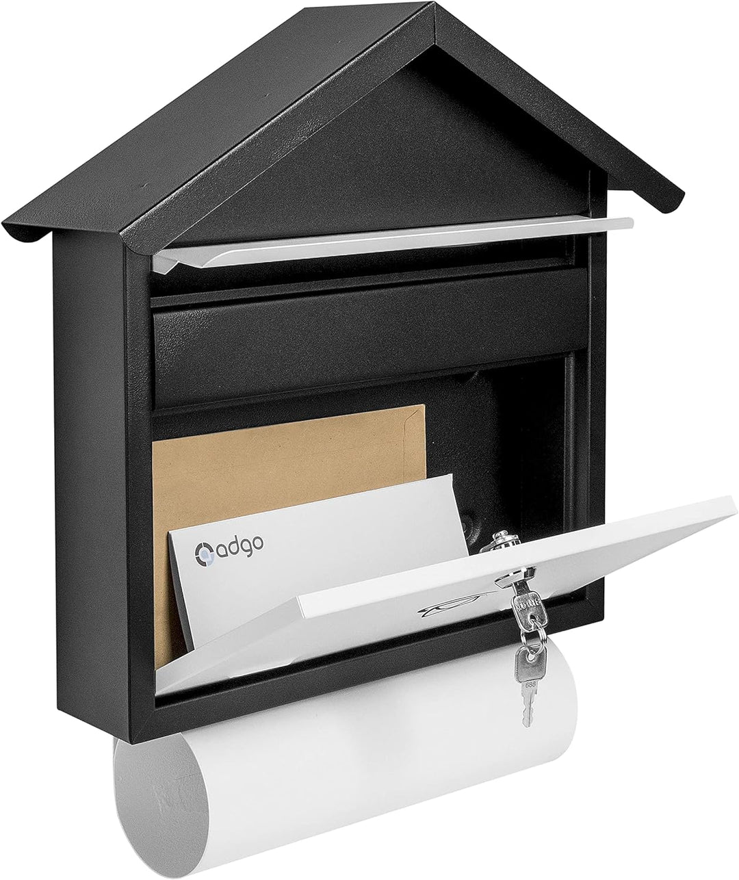 ADGO Modern Black &amp; White Edition Stylisch Briefkasten 500 mm x 370 mm x 110 mm Wandmontiert Wasserd