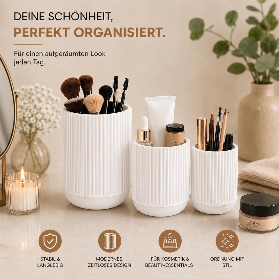 CABU Stiftehalter Weiss 3er Set – Minimalistischer Schreibtisch Organizer – Multifunktionaler Stifte