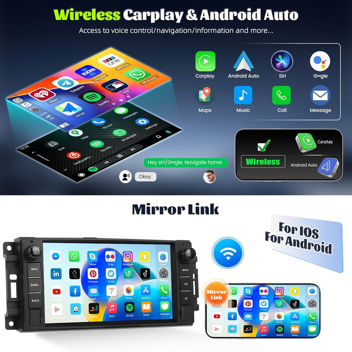 Android 15, 4G+64G CAMECHO Autoradio für Jeep Wrangler Compass Grand Cherokee/Chrysler 300C/Dodge Ra