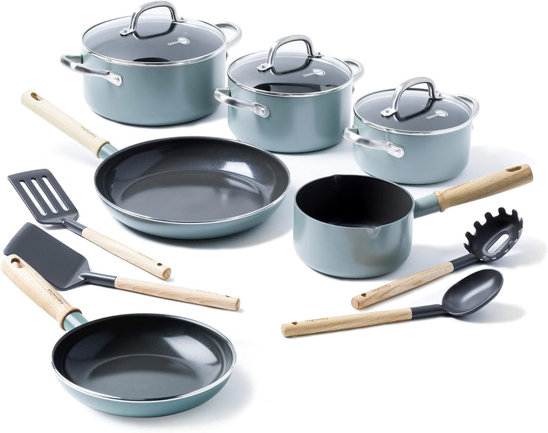 GreenPan, Mayflower Keramik Kochset, antihaftbeschichtet - 11 Pieces, Sky Blue 2 teilig 20/24 cm - B