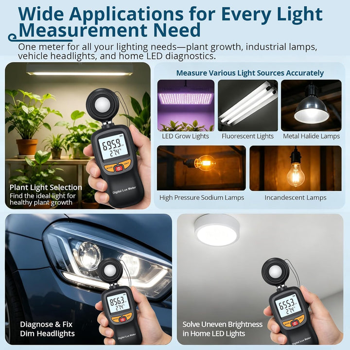 Luxmeter 0-200000 Lux Lichtmessgerät mit Temperaturanzeige