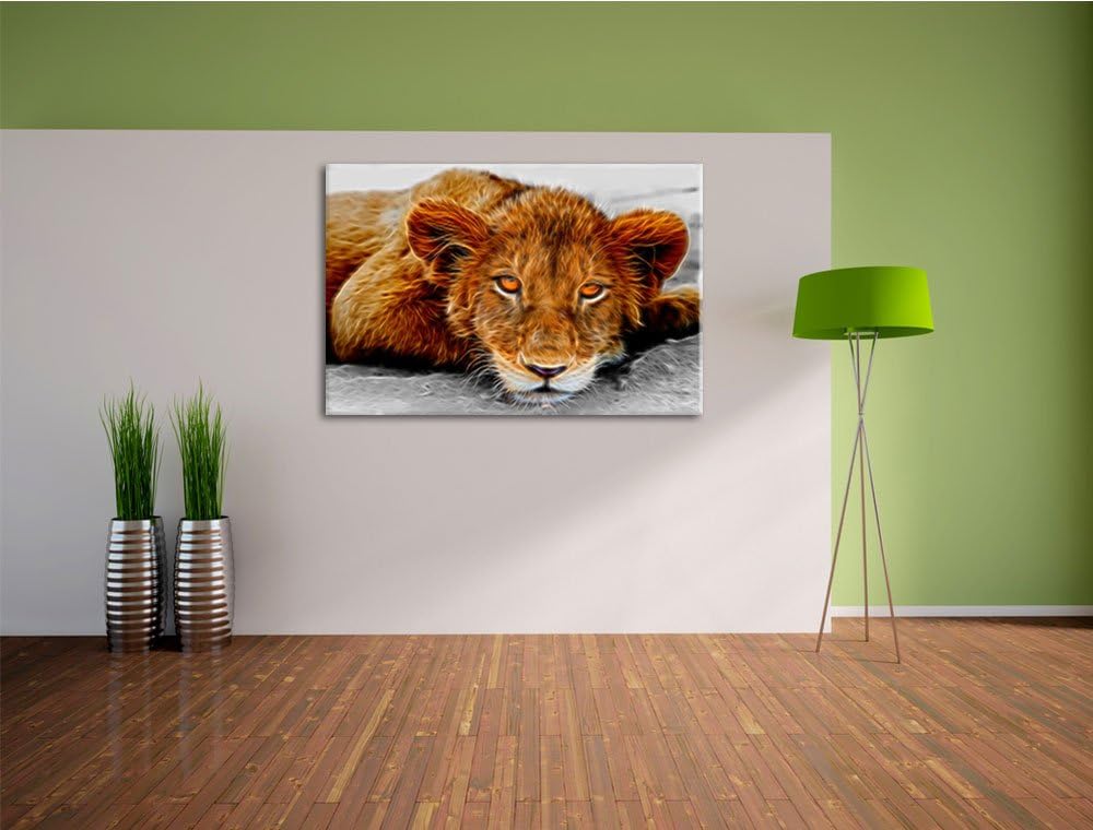 schläfriger junger Löwe schwarz/weiss Deluxe Format: 100x70 cm auf Leinwand, XXL riesige Bilder fert