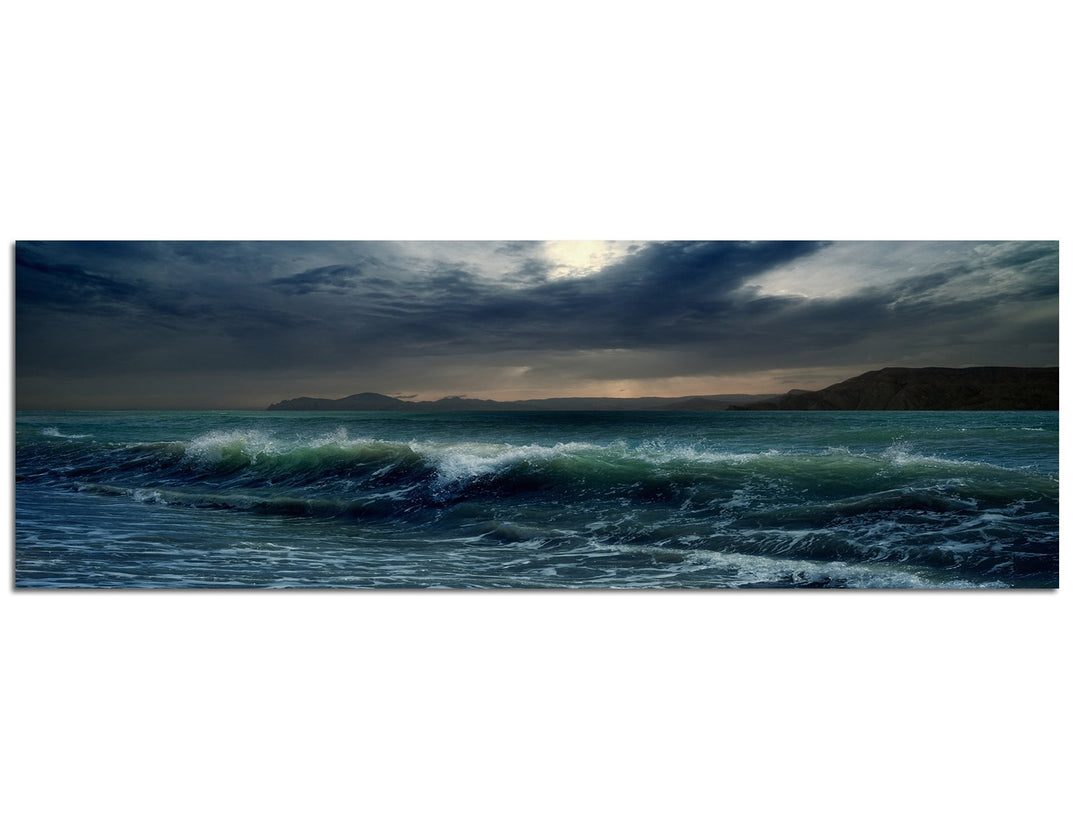 Paul Sinus Art Panoramabild auf Leinwand und Keilrahmen 150x50cm Meer Wellen Sturm Dunkelheit