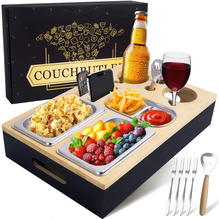 Couchbar Snackbox, Snackbar Sofa mit Geschenkbox, Couch Tablett mit Getränkehalter, Snackschalen, Ob