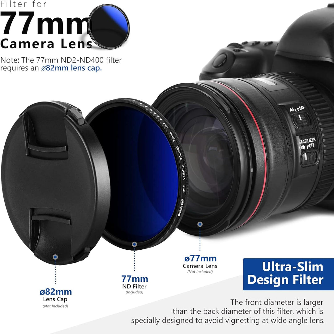 NEEWER ND2-ND400 Variabler ND-Filter 77mm (1-9 Stopps) mit mehrschichtiger Beschichtung, wasserdicht
