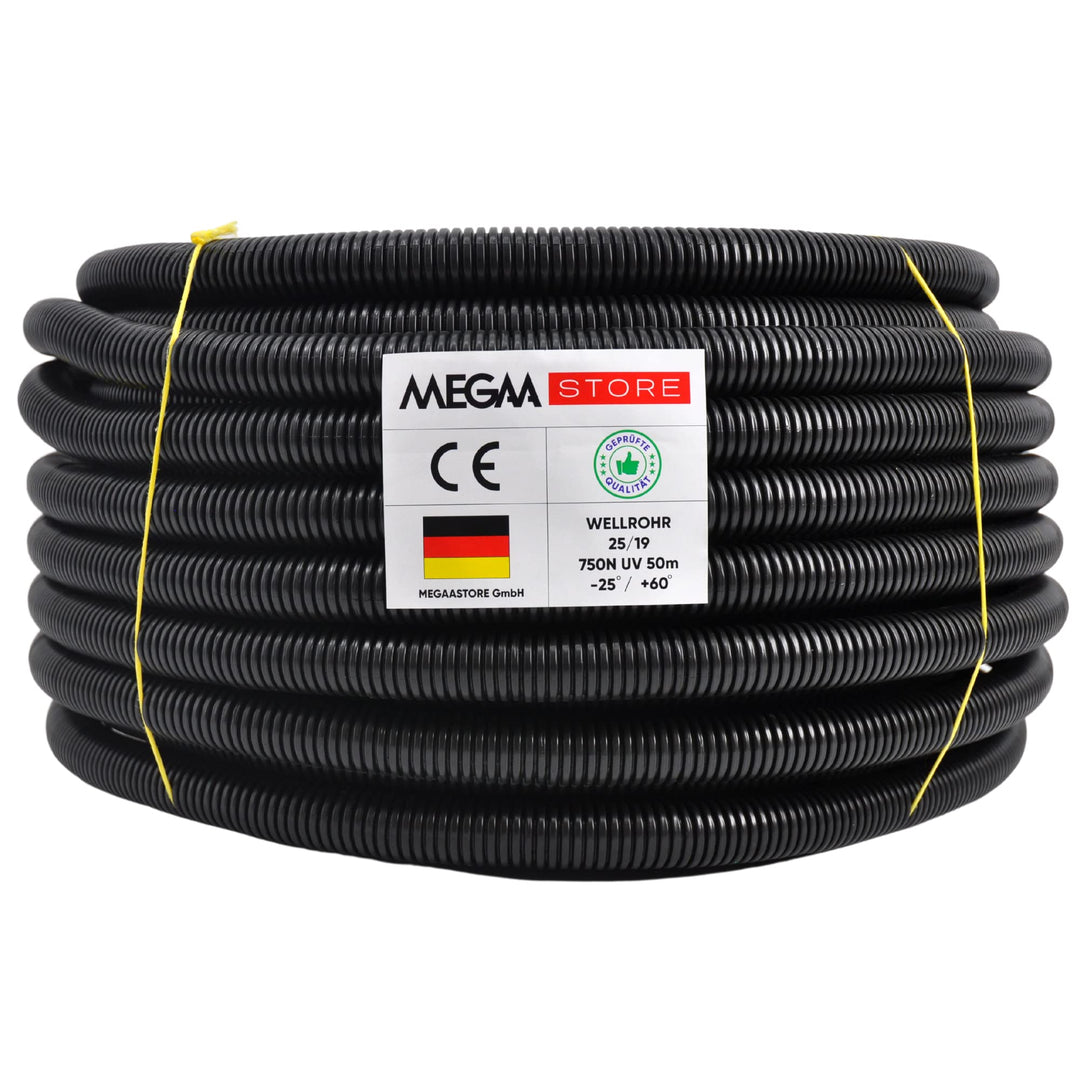 Megaastore Flexibles Leerrohr Wellrohr 750N Schwarz| Klassifizierung M16 M20 M25 M32 M40 M50 Kabelsc