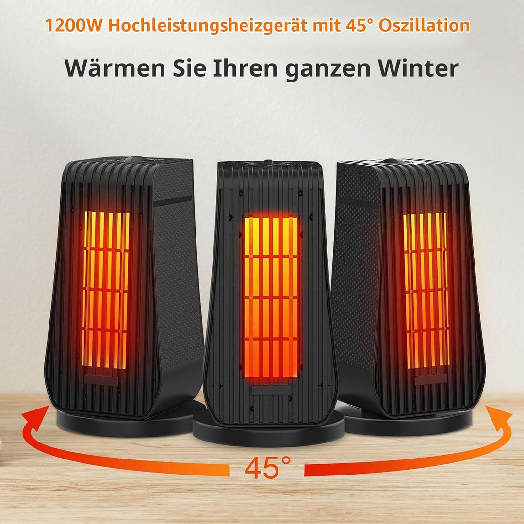 Qoosea Heizlüfter Energiesparend Leise 1200W Heizlüfter Elektrische Raumheizung Mini Keramik Heizung