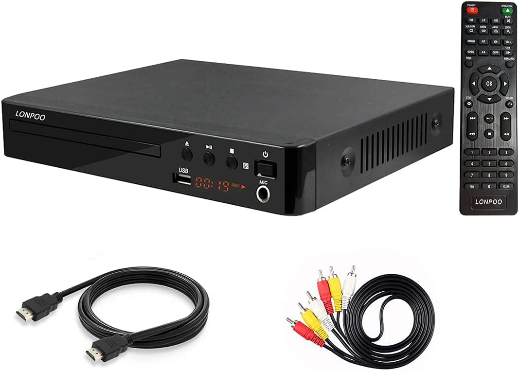 LP-099 DVD Player for TV, Region-Free CD Player with HDMI Connection (1080p Upscaling), AV Output, U