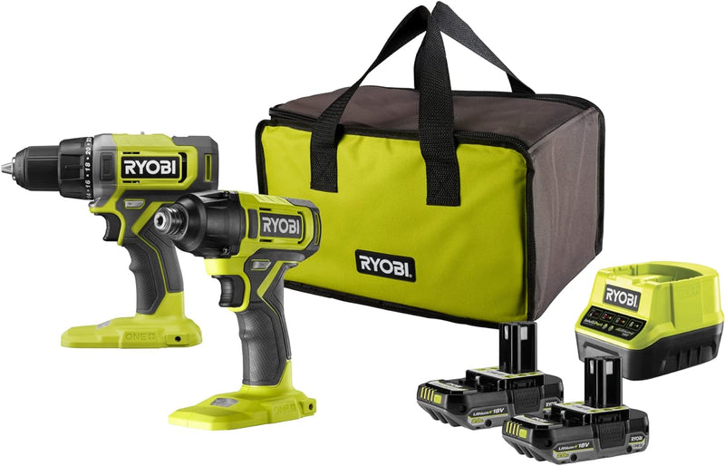 Ryobi - Duo 18 V One+ Bohrmaschine + Schlagschrauber, inkl. 2 Akkus 2 Ah und Ladegerät, in Transport