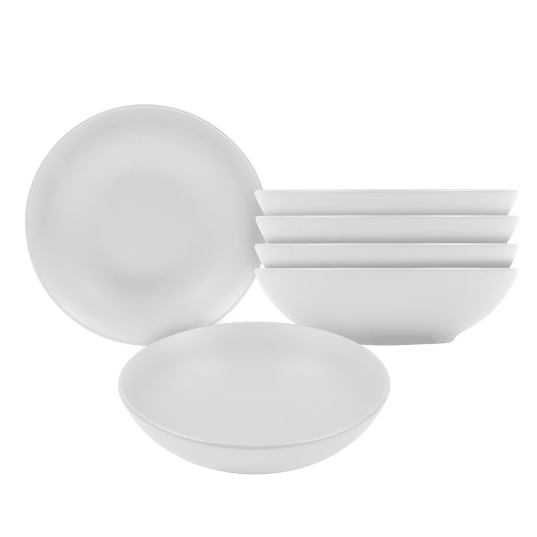 Feinkeramik Suppenteller weiss matt - 6er Set - Keramik Teller tief Ø 20 cm - Tellerset Keramiktelle