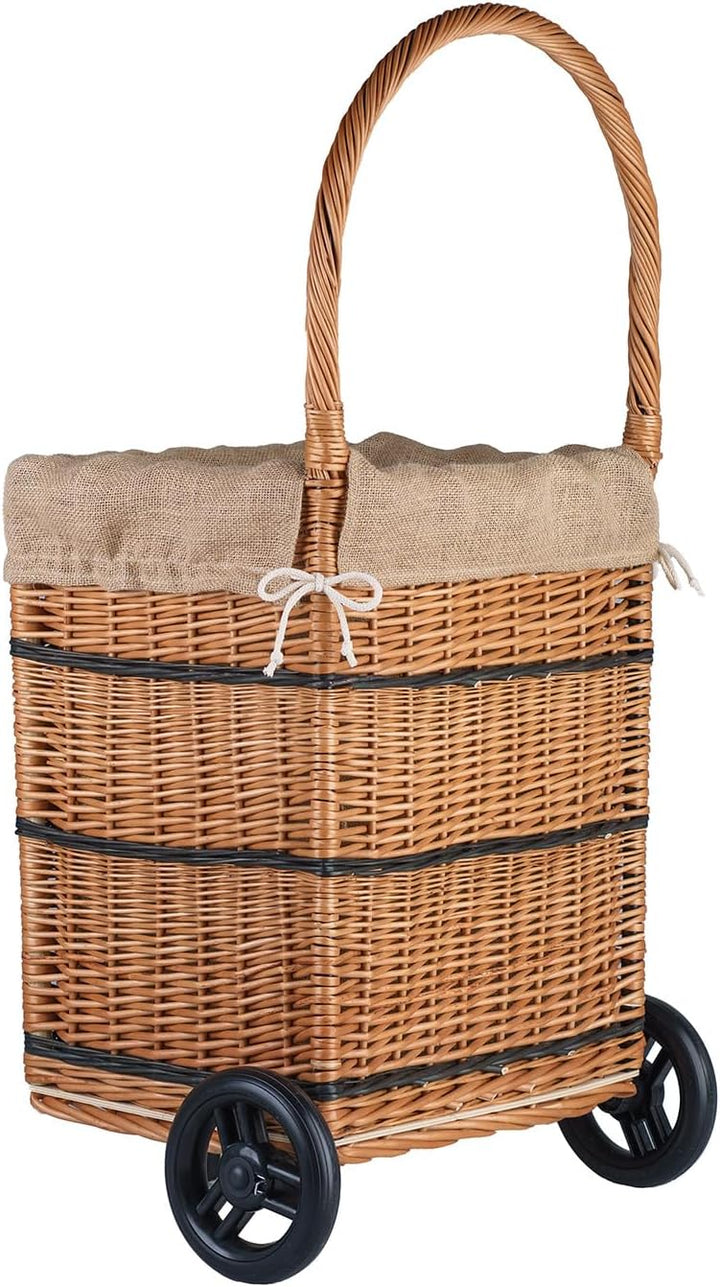 Kaminholzkorb auf Rollen Trolley fahrbar aus Vollweide Kaminkorb Halbrund Rollkorb aus Weide für Kam