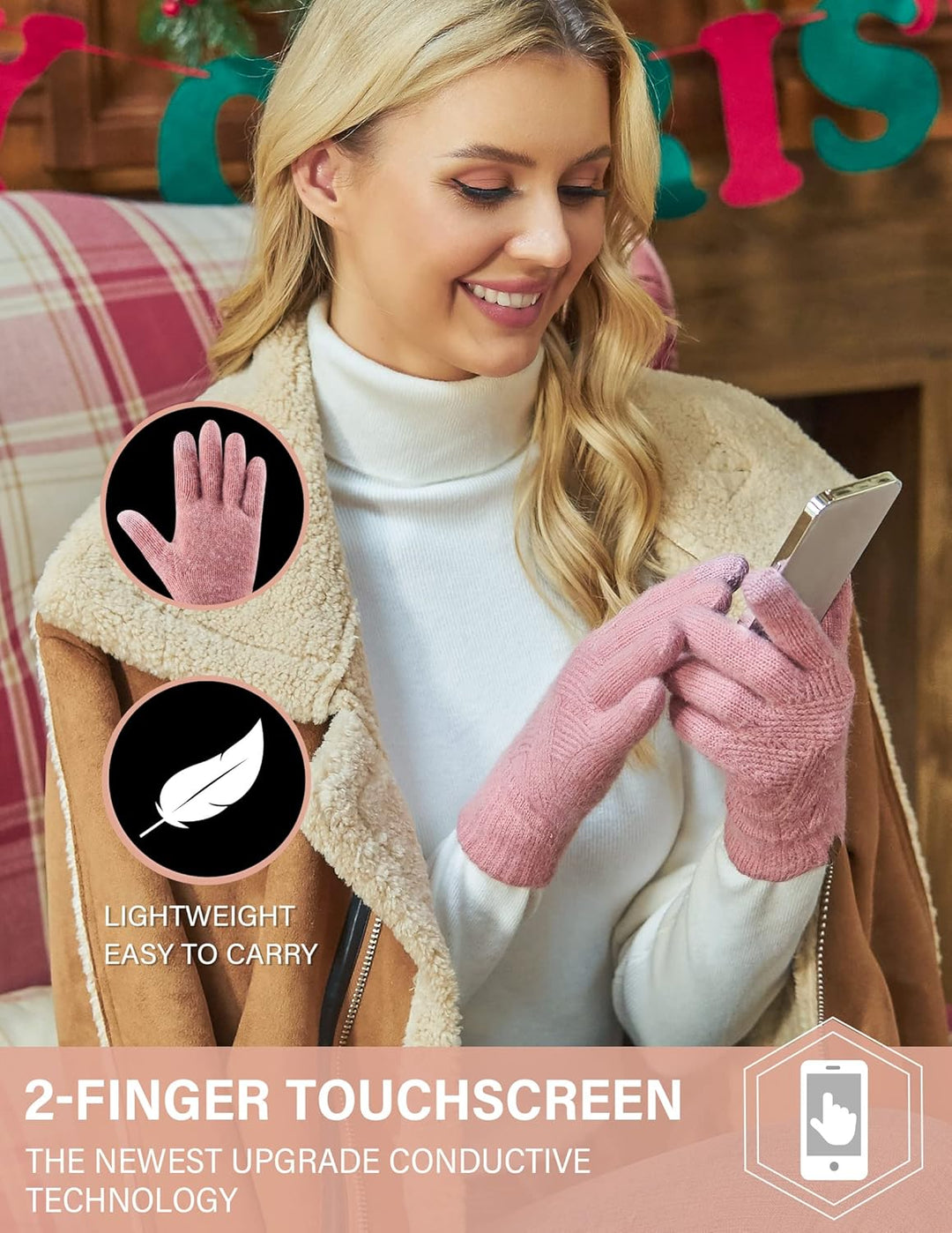 Damen Winter Warm Touchscreen Handschuhe Thermo Gestrickte Winterhandschuhe Doppellagige Strickhands
