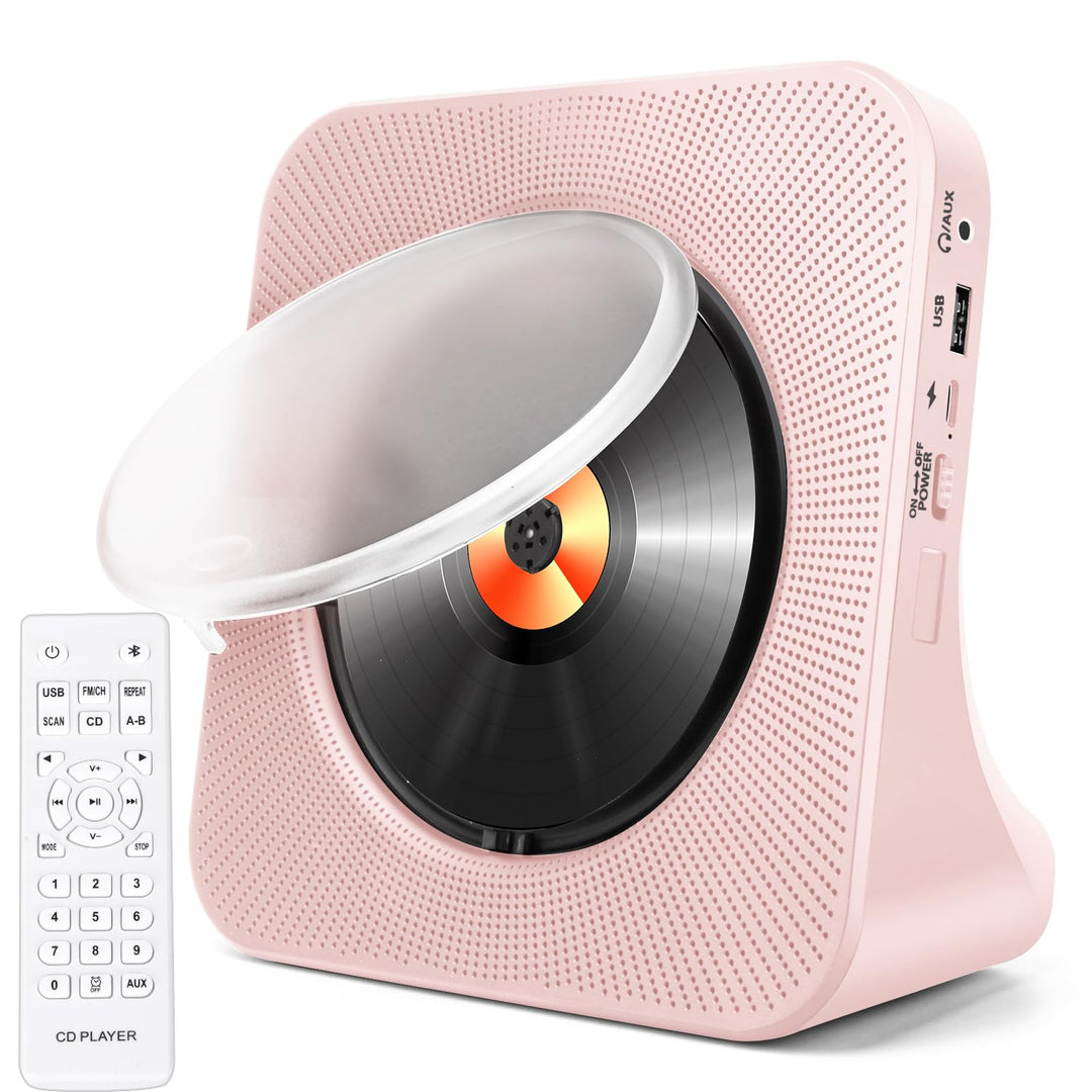 Tragbarer CD-Player für Zuhause, HoneTeek persönlicher CD-Player mit Bluetooth, Lautsprecher, Musik-